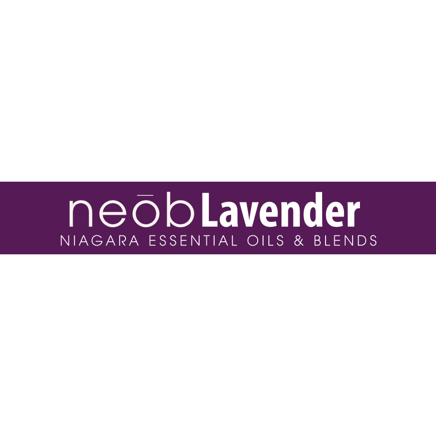 Logo of neōb Lavender, featuring white text on a purple rectangle background. Below, it reads NIAGARA ESSENTIAL OILS & BLENDS in smaller capital letters. 124 on Queen Hotel and Spa | Hotel & Spa Niagara-on-the-lake | 1 (855) 988-4552